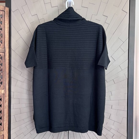 Joan Vass Black Geometric Cowl Neck Pullover 100% Cotton Sweater Size 3 - Picture 2 of 10